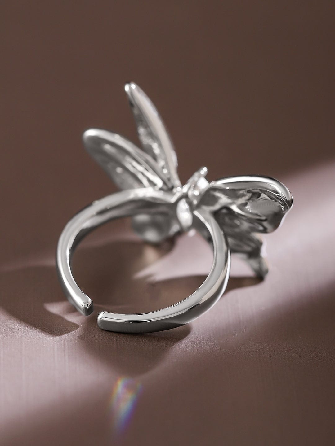 Wentra Voguish Rhodium-Plated Butterfly Design Statement Adjustable Ring