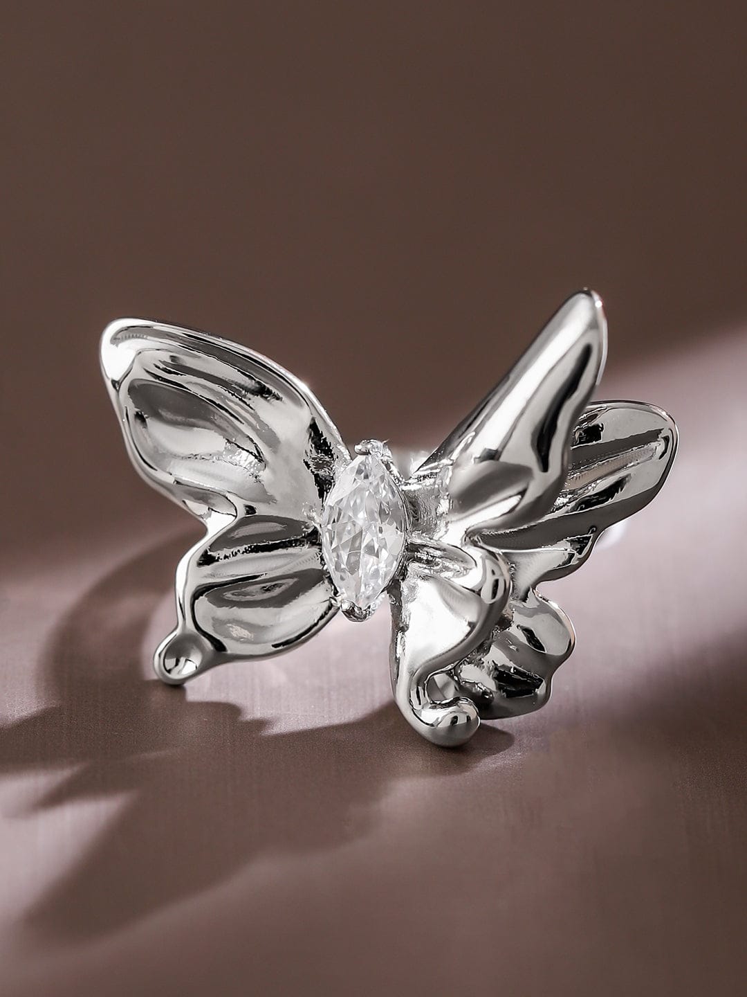 Wentra Voguish Rhodium-Plated Butterfly Design Statement Adjustable Ring