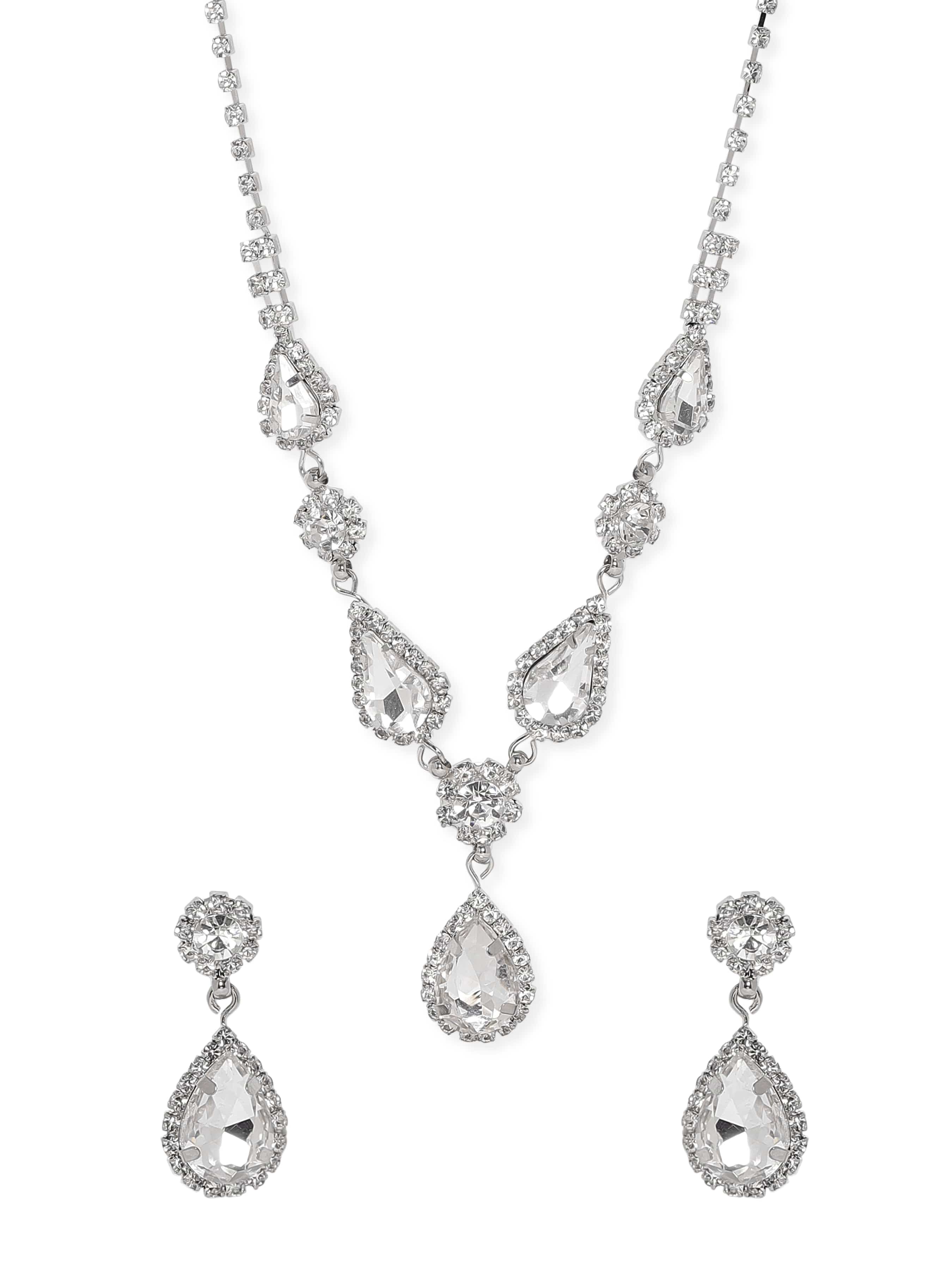 American Diamond Zirconia Studded Drop Necklace Set