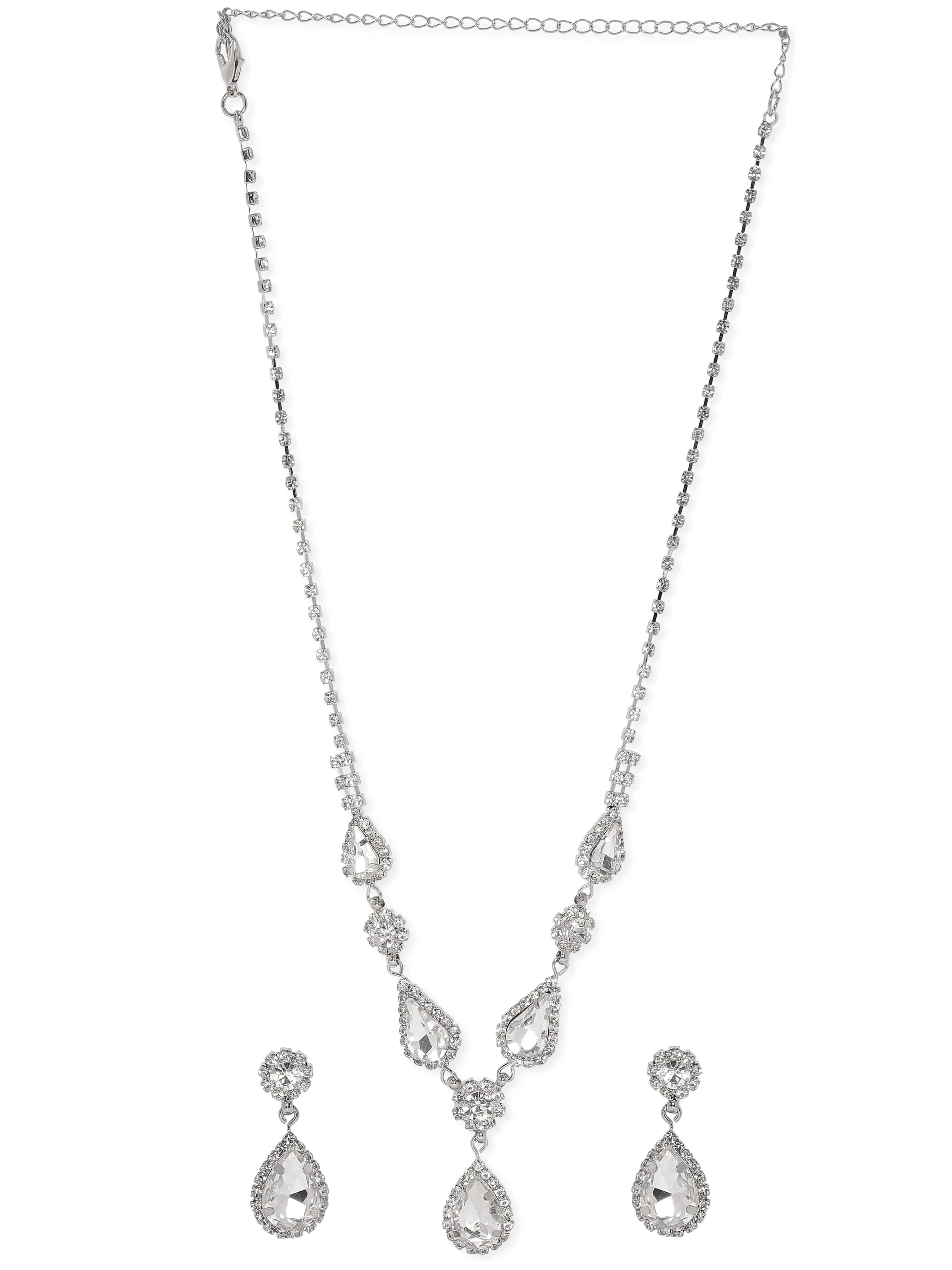 American Diamond Zirconia Studded Drop Necklace Set