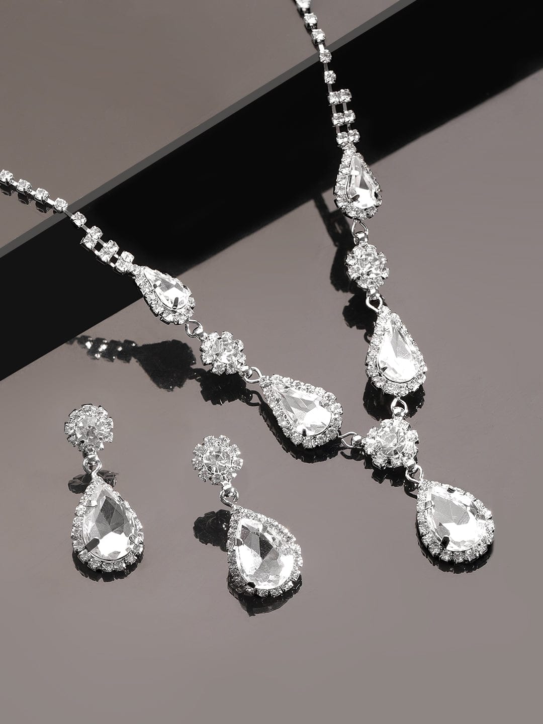 American Diamond Zirconia Studded Drop Necklace Set