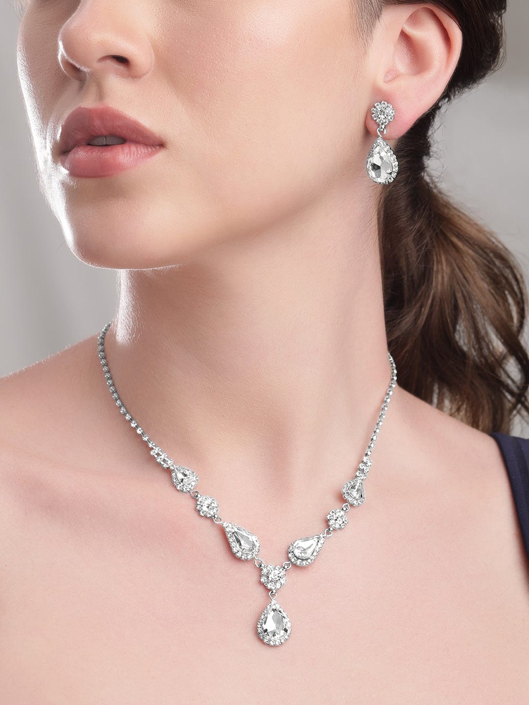 American Diamond Zirconia Studded Drop Necklace Set