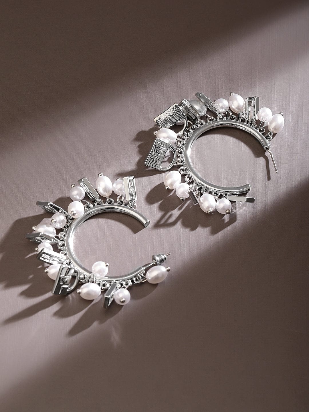 Silver Pearl Whispers Hoop Earrings