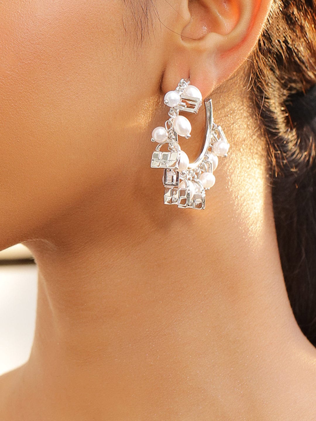 Silver Pearl Whispers Hoop Earrings