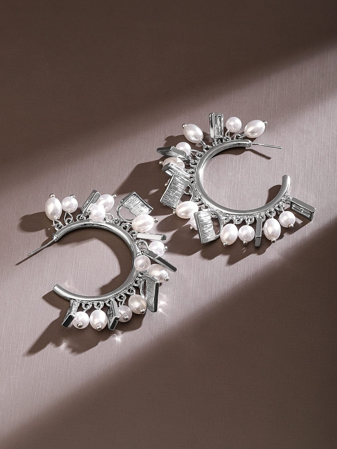 Silver Pearl Whispers Hoop Earrings