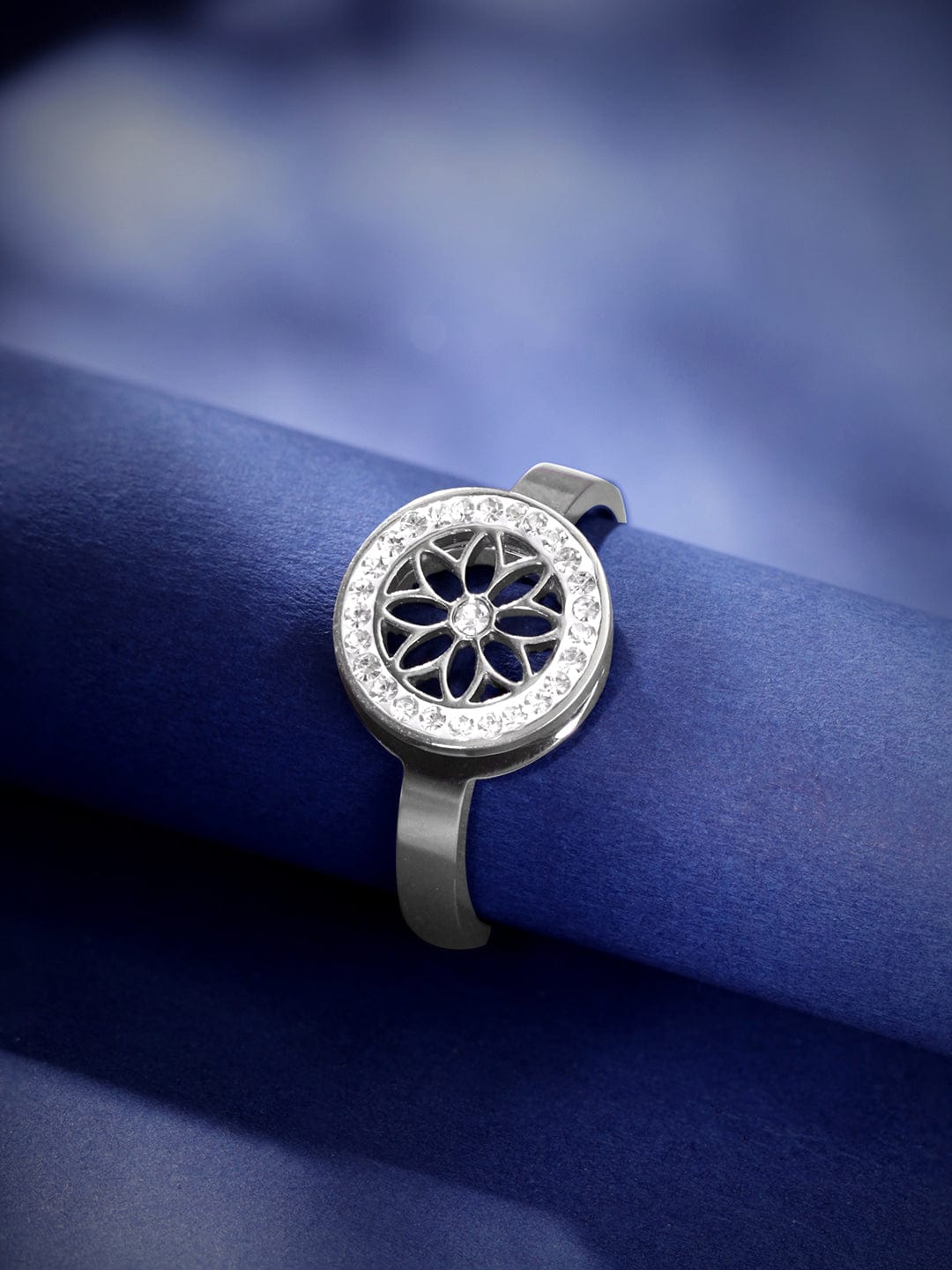American Diamond Zirconia Studded Floral Ring
