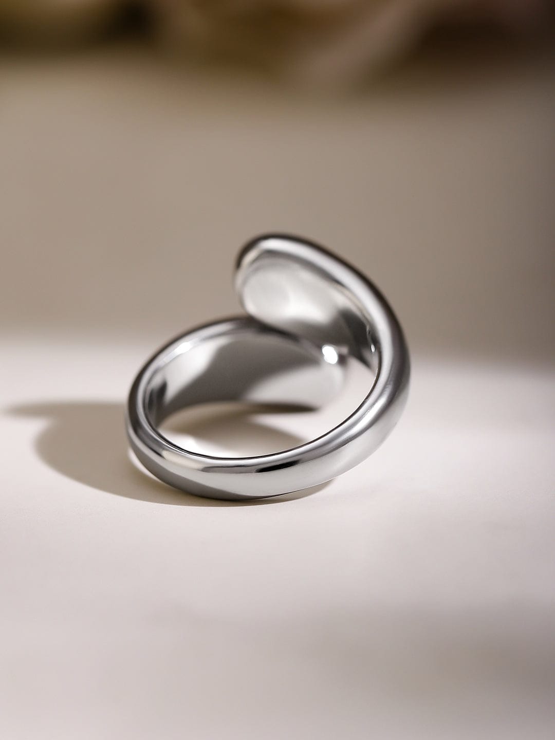 Wentra Voguish Rhodium-Plated Stainless Steel Tarnish-Free Waterproof Adjustable Ring