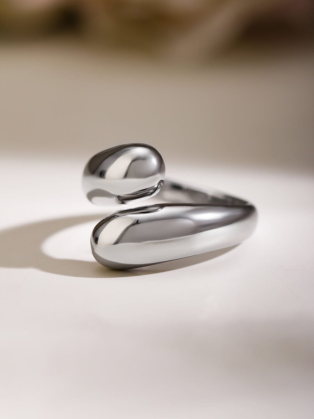 Wentra Voguish Rhodium-Plated Stainless Steel Tarnish-Free Waterproof Adjustable Ring