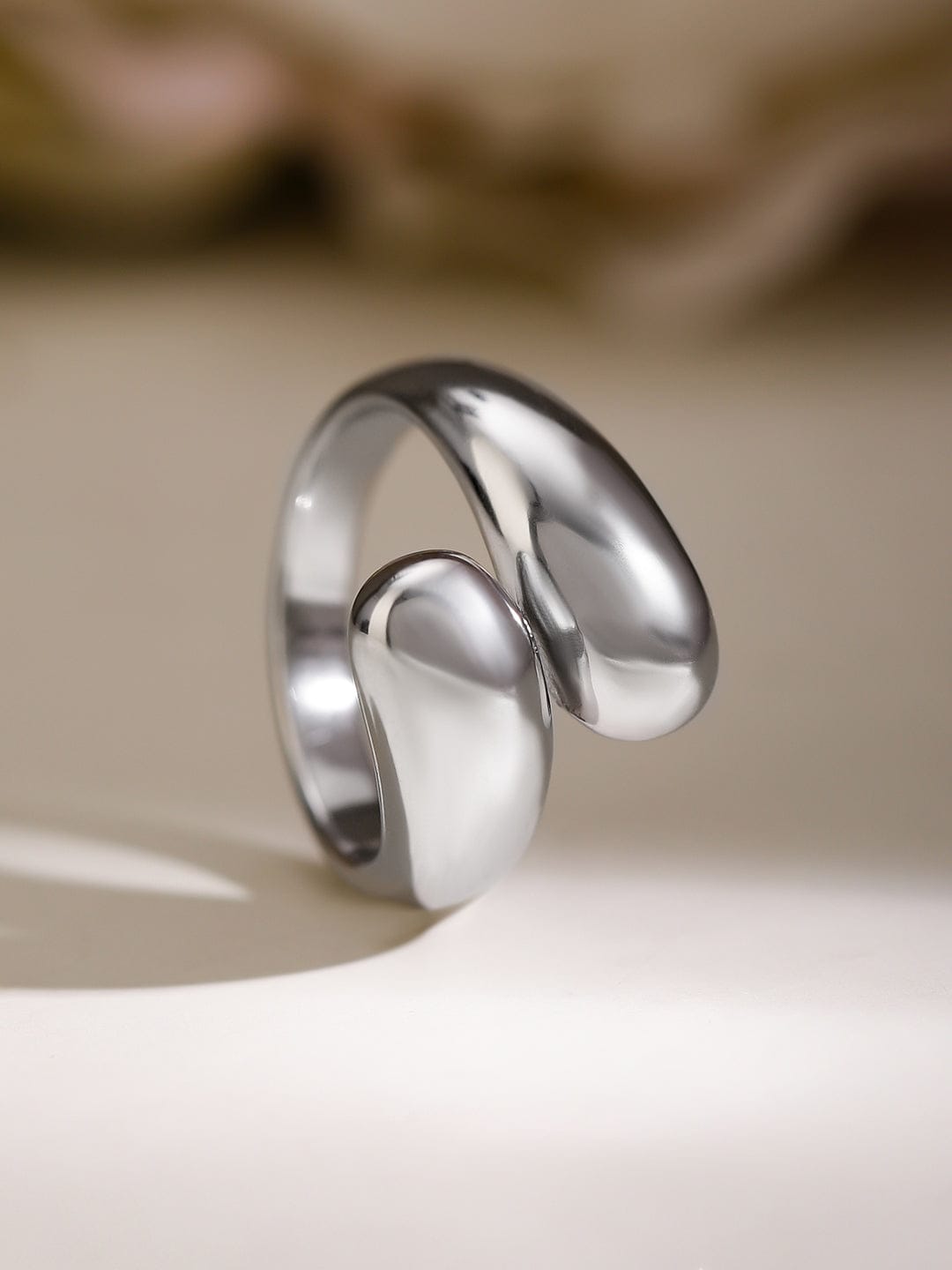 Wentra Voguish Rhodium-Plated Stainless Steel Tarnish-Free Waterproof Adjustable Ring