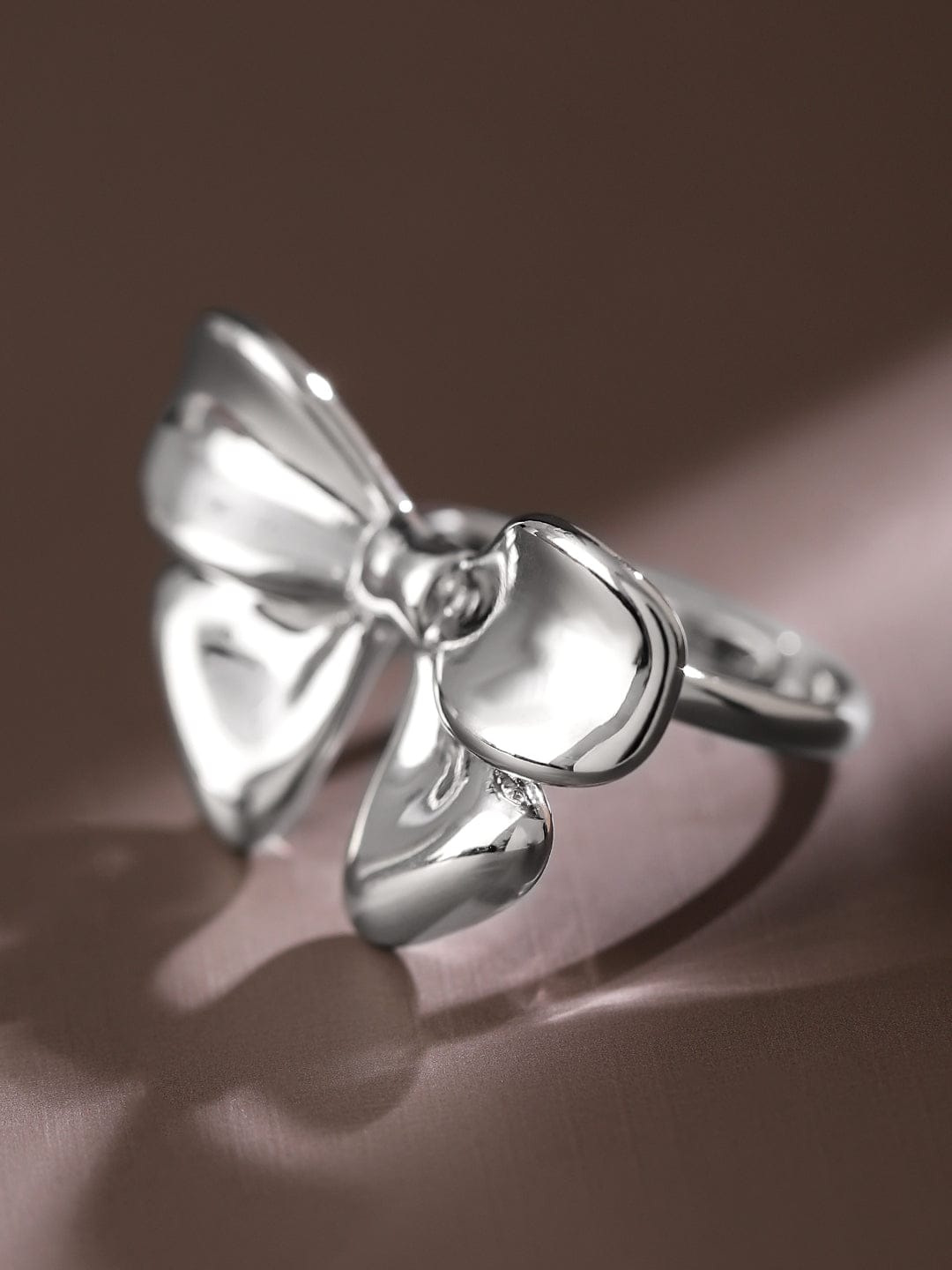 Wentra Voguish Rhodium-Plated Statement Bow Adjustable Ring