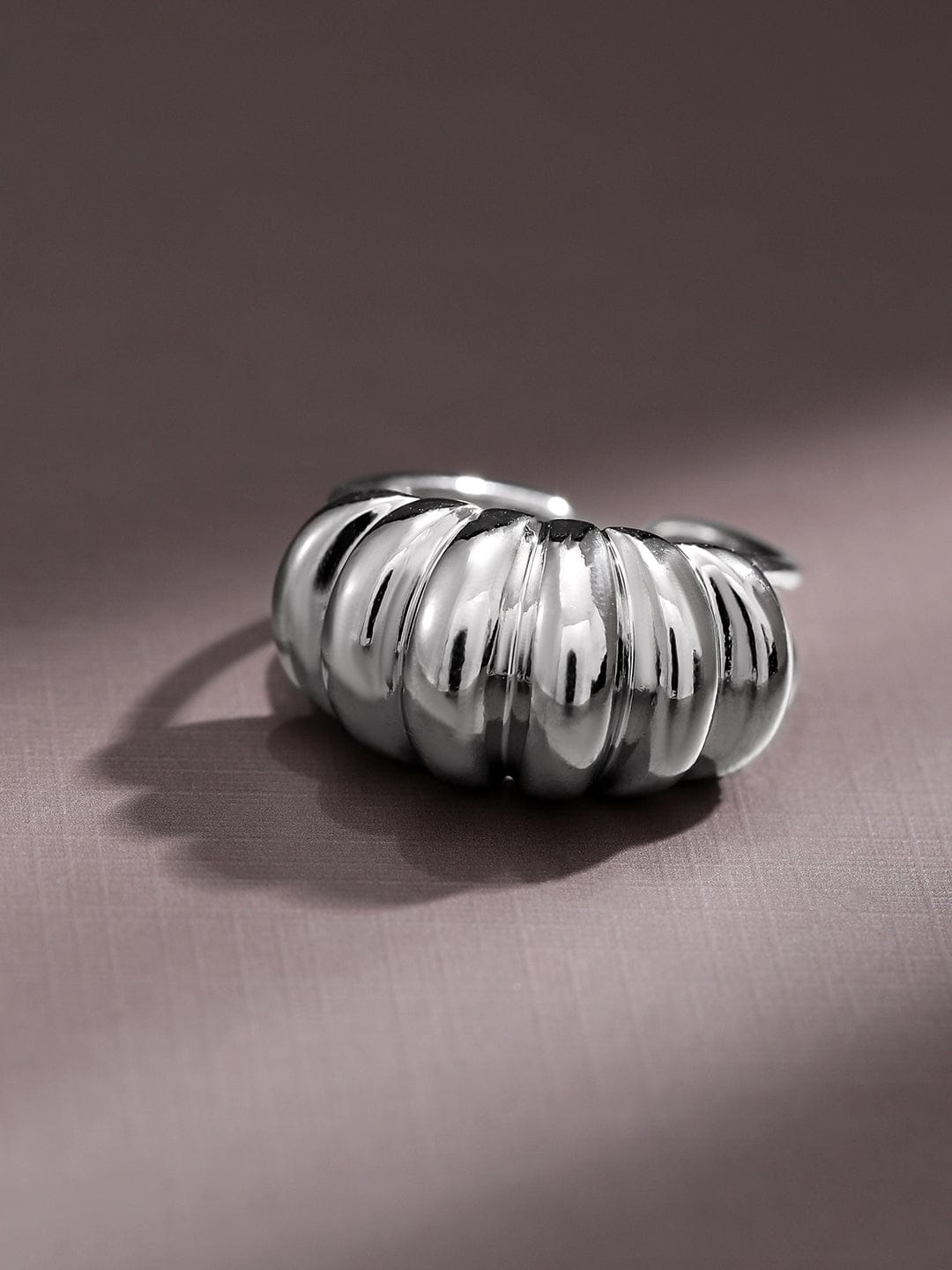 Wentra Voguish Rhodium-Plated Textured Dome Adjustable Statement Ring
