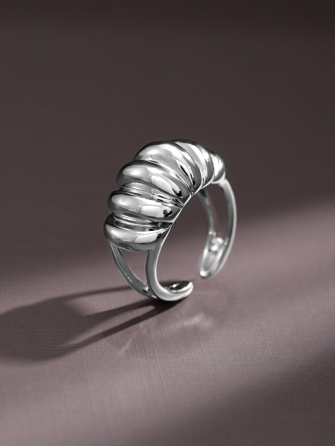 Wentra Voguish Rhodium-Plated Textured Dome Adjustable Statement Ring