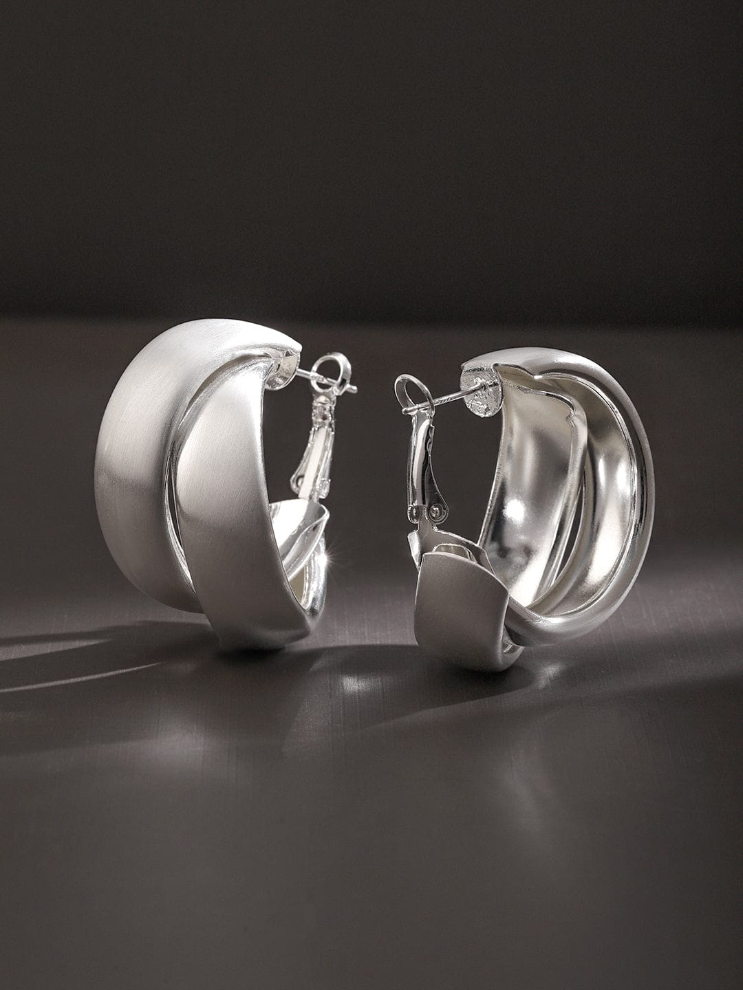 Silver Textured Twist Hoop Earrings