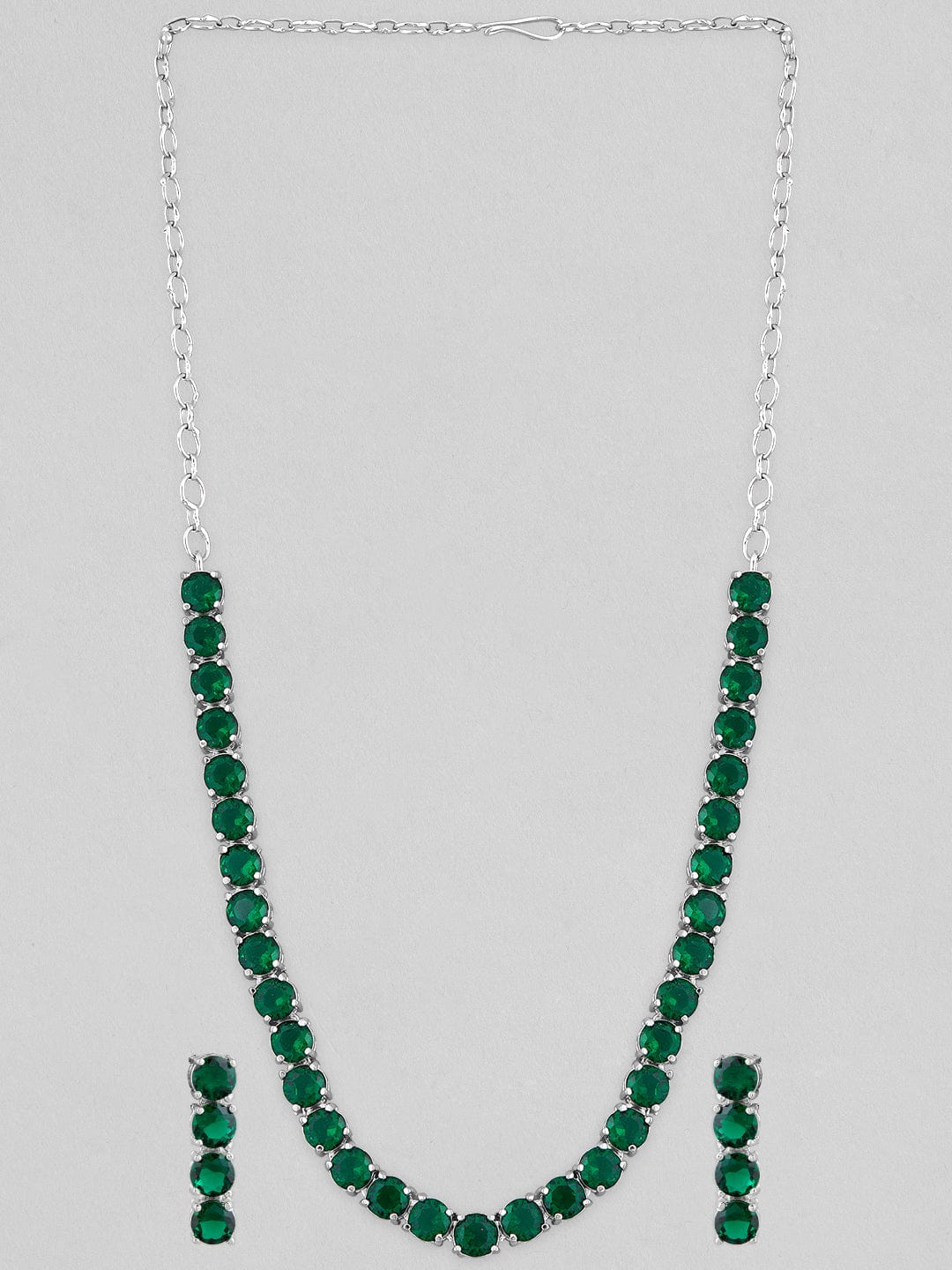 Silver Toned Green Necklace Set
