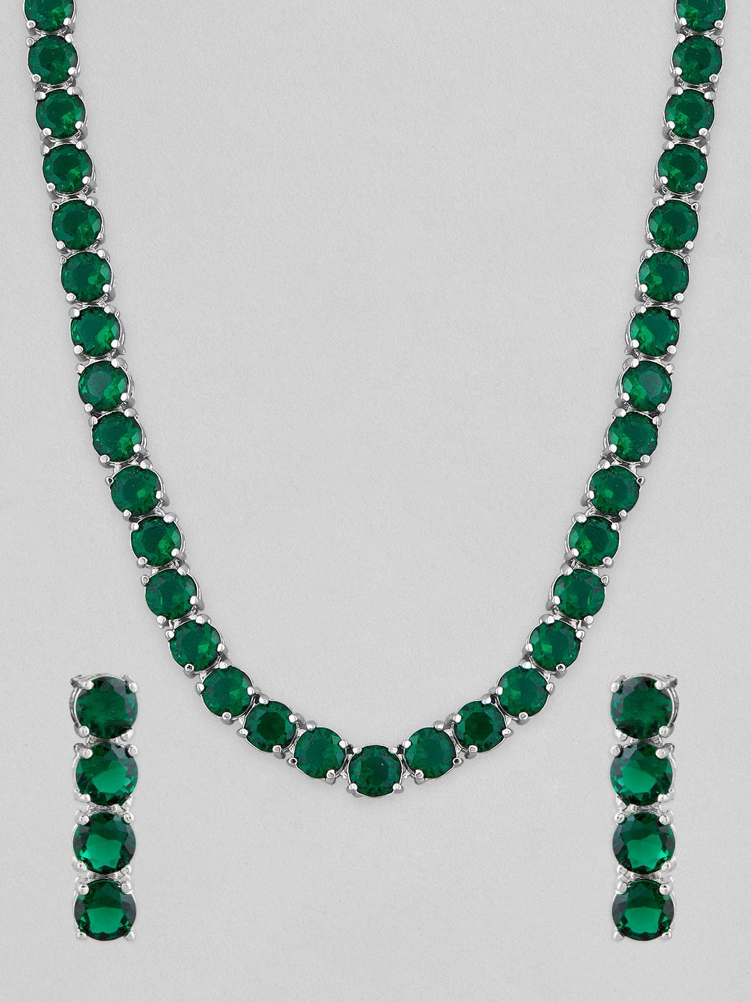 Silver Toned Green Necklace Set