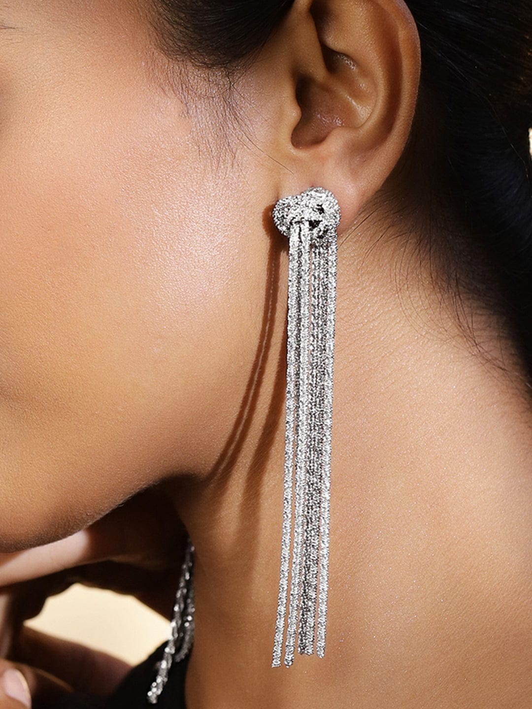 Midnight Sparkle Knotted Chain Dangle Earrings