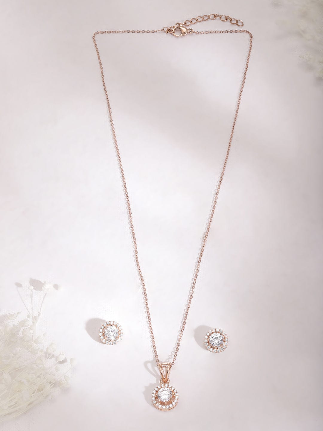 Rose Gold American Diamond Zirconia Necklace Set