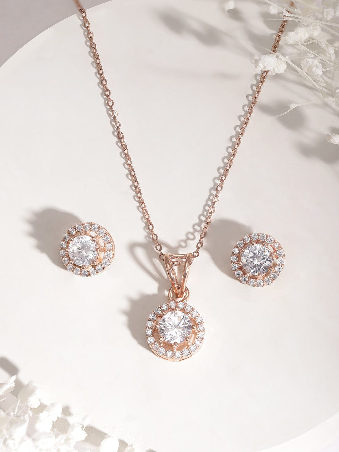 Rose Gold American Diamond Zirconia Necklace Set