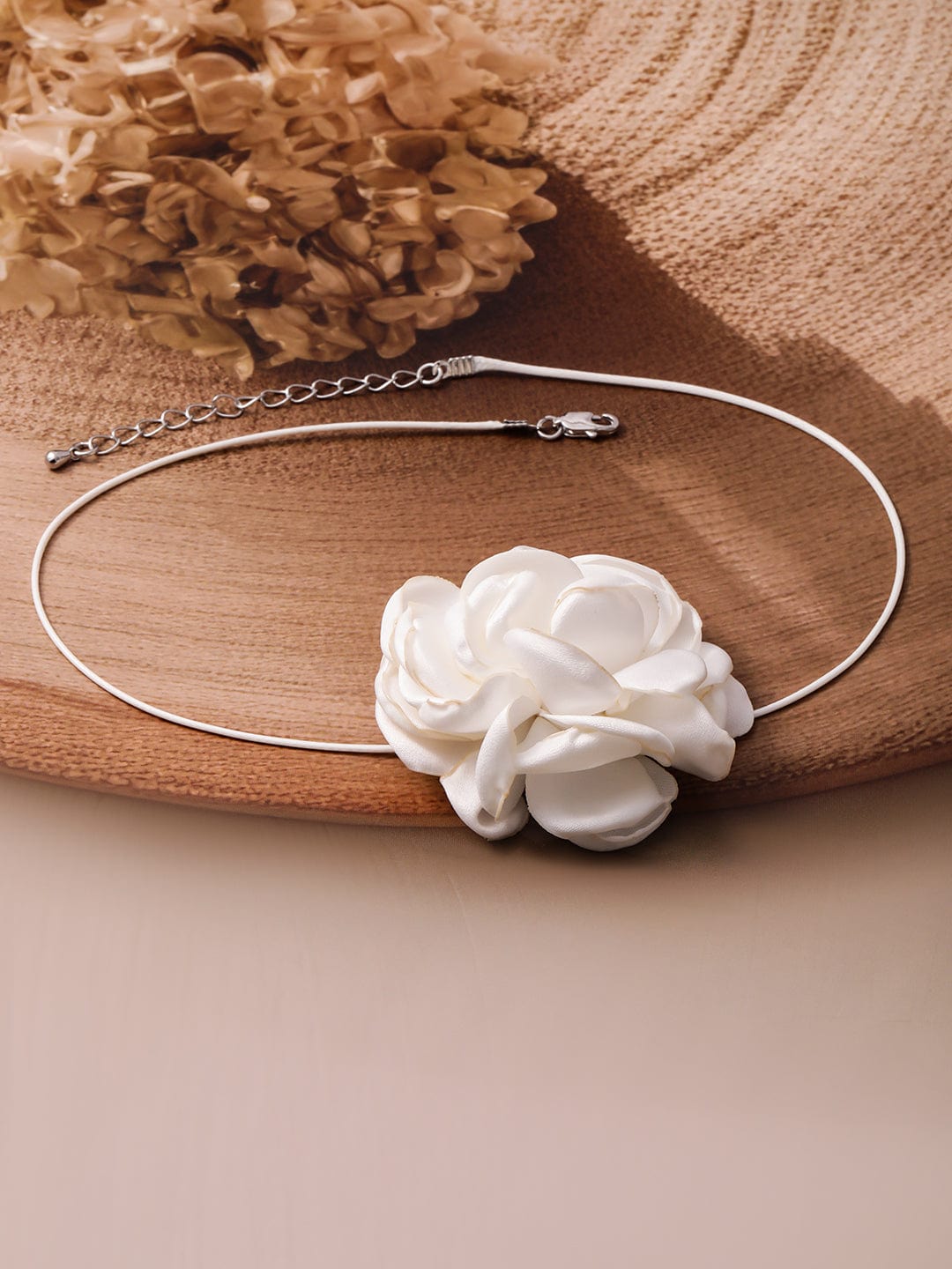 White Flower Accent Cord Choker Set