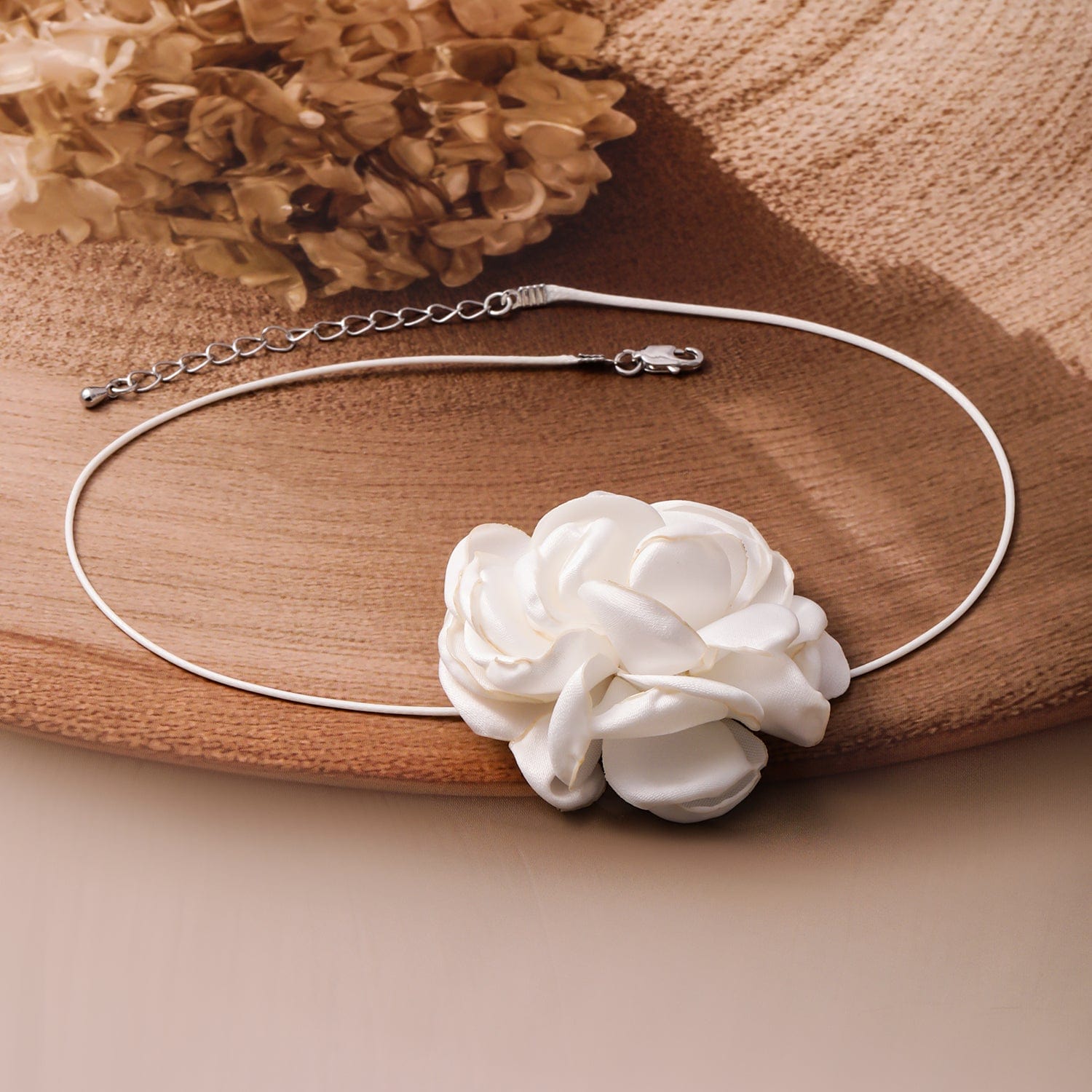 White Flower Accent Cord Choker Set
