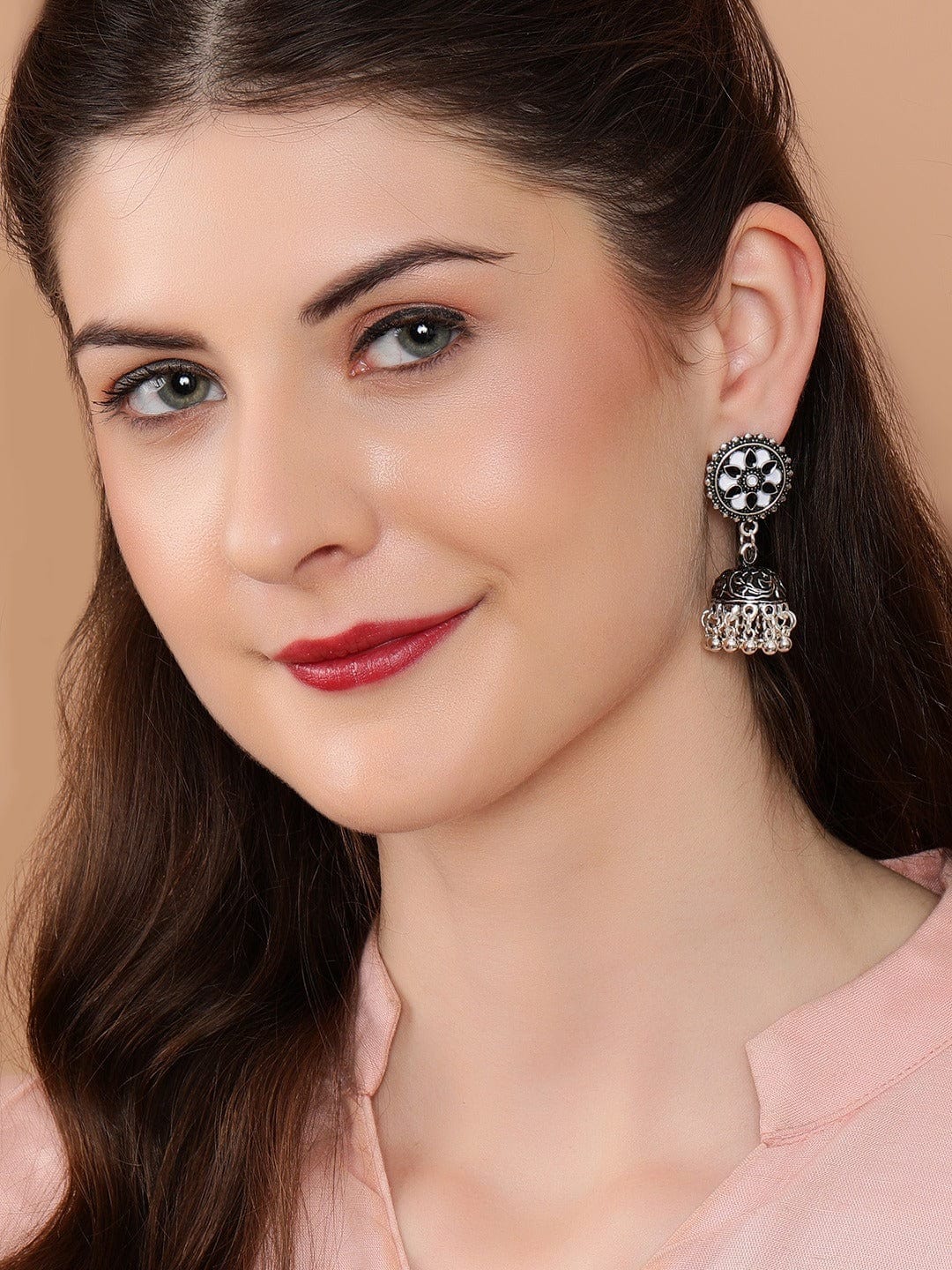 Mirror Studded Oxidised Jhumkas