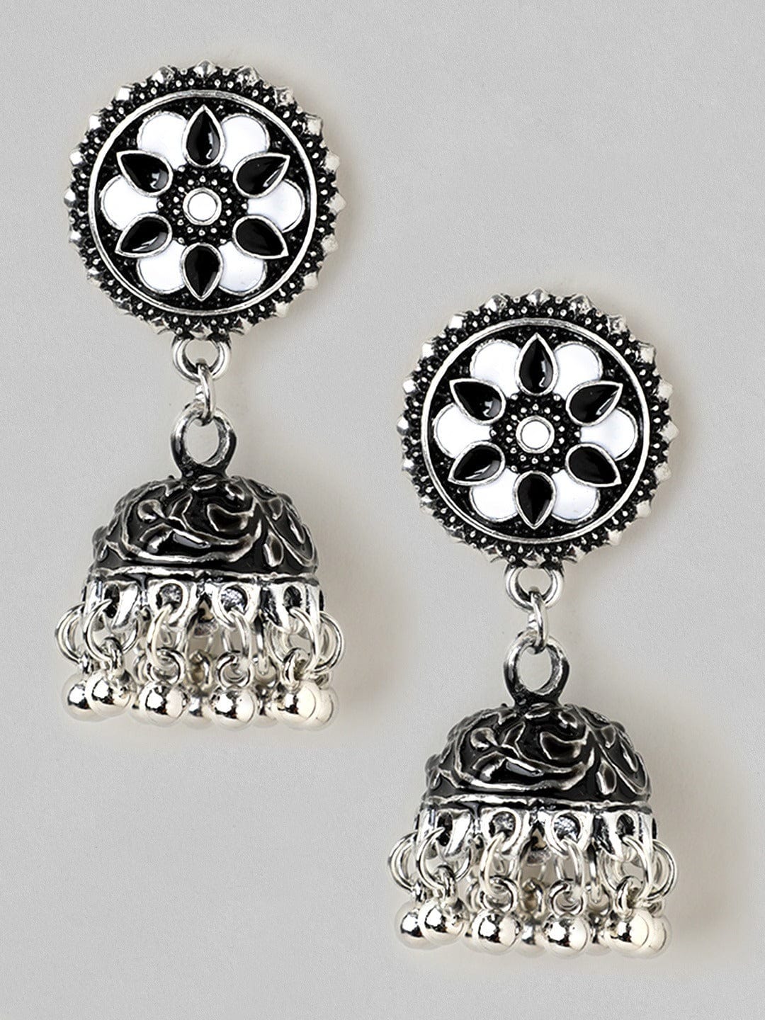Mirror Studded Oxidised Jhumkas