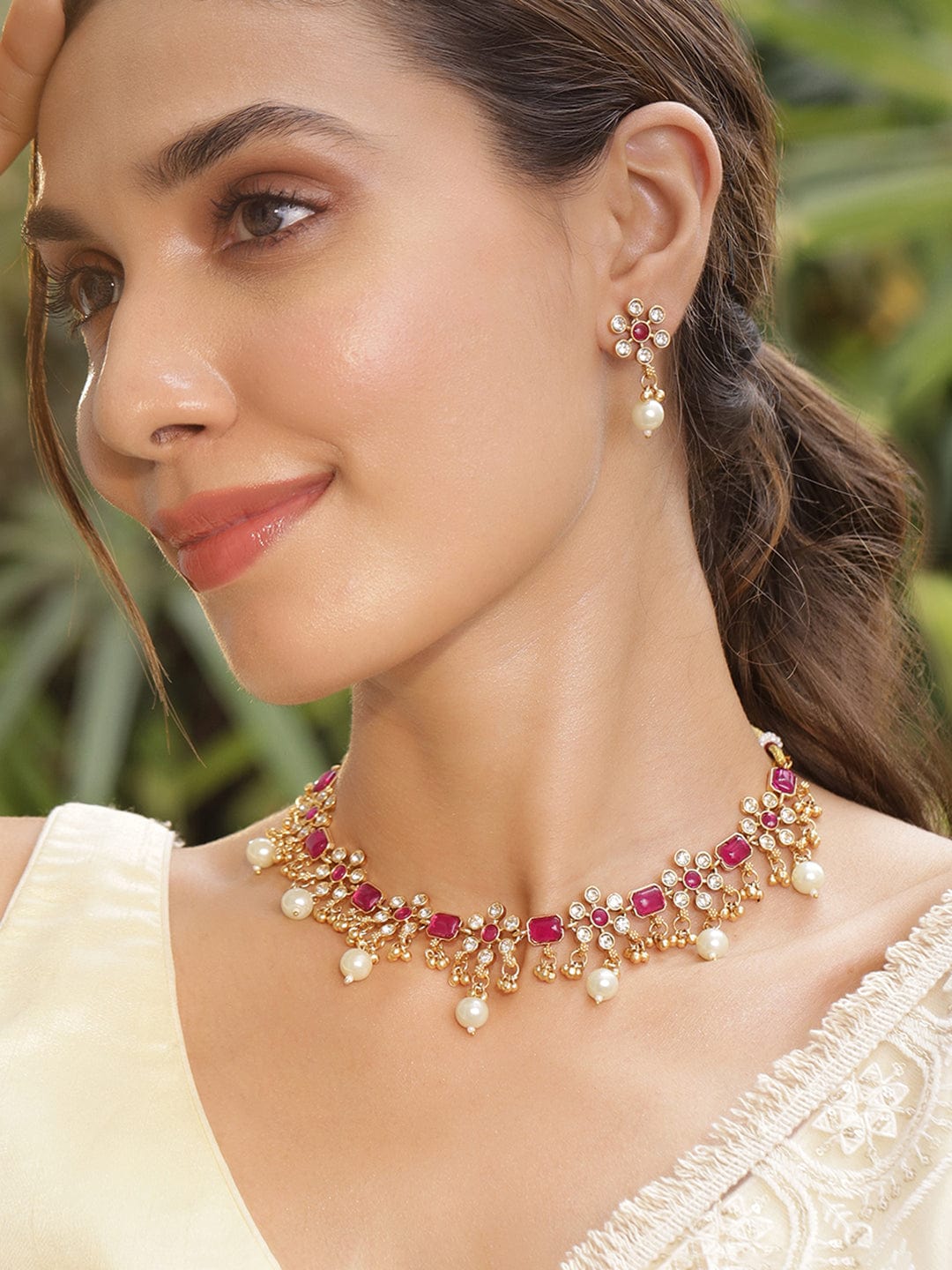 Vibrant Pink Floral Necklace Set