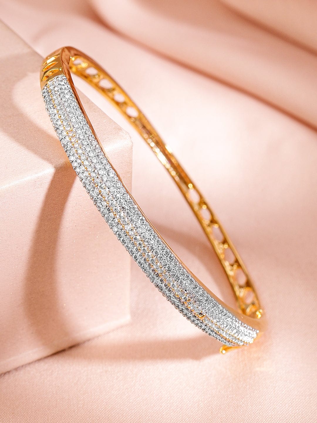 Wentra Women Brass Cubic Zirconia Handcrafted Gold-Plated Bangle-Style Bracelet