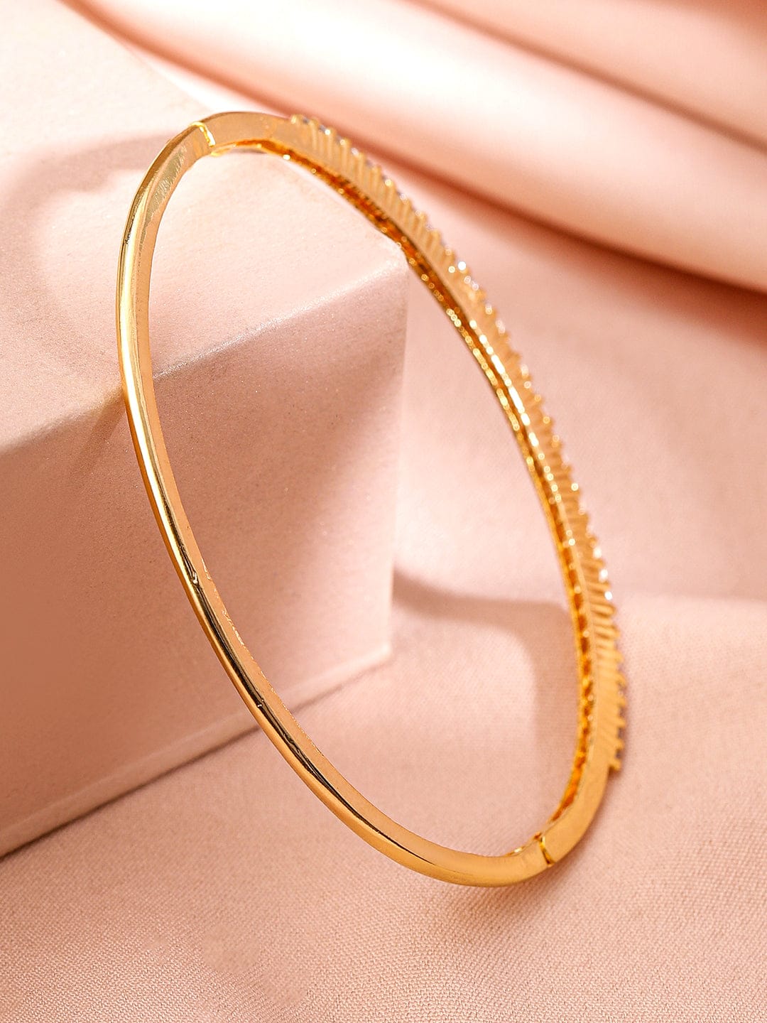 Wentra Women Brass Cubic Zirconia Handcrafted Gold-Plated Bangle-Style Bracelet