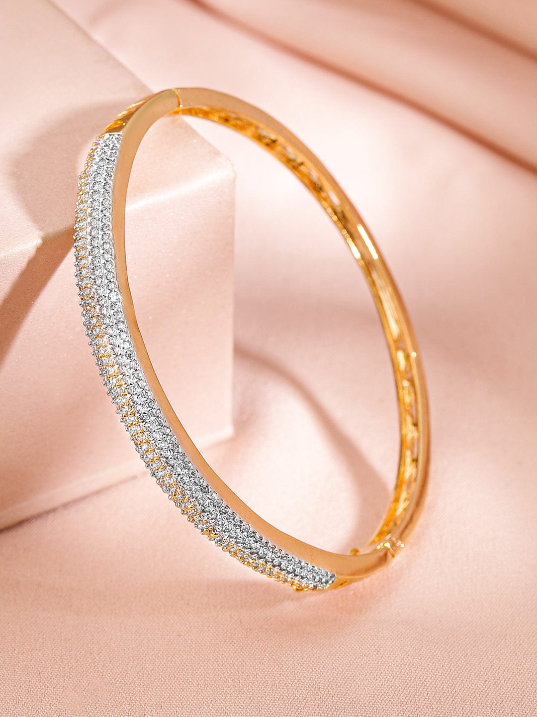 Wentra Women Brass Cubic Zirconia Handcrafted Gold-Plated Bangle-Style Bracelet
