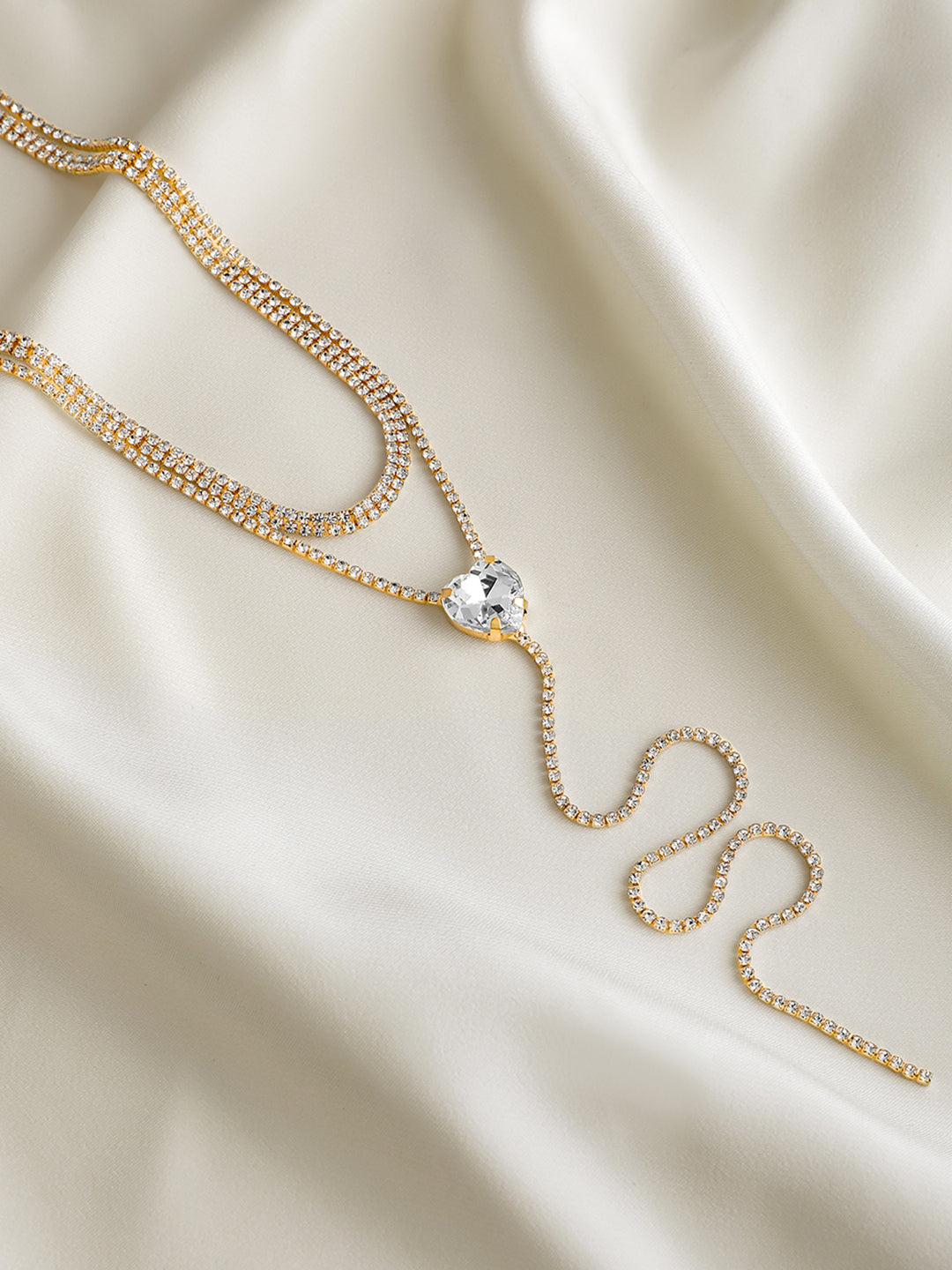 Shimmering Crystal Heart Studded Layered Necklace