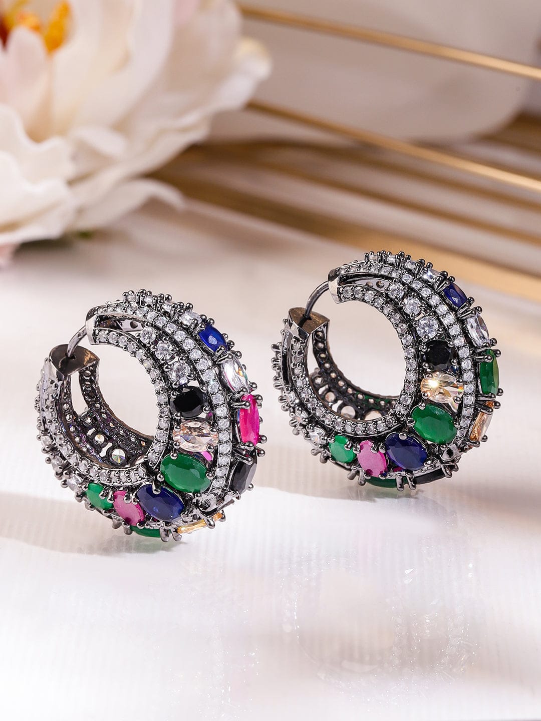 Stylish Fusion Multicolour Zirconia Hoops