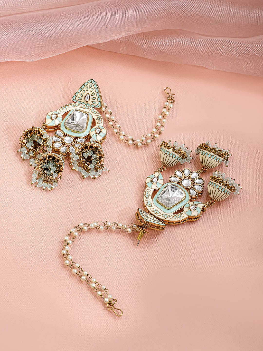Timeless White Jhumka with Kaan Chain