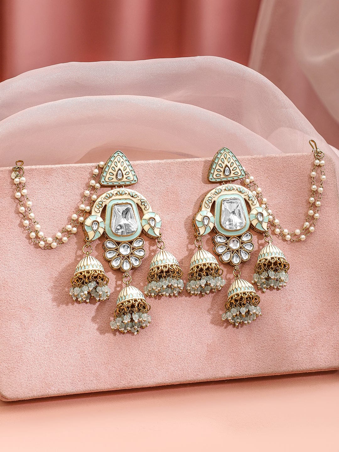 Timeless White Jhumka with Kaan Chain