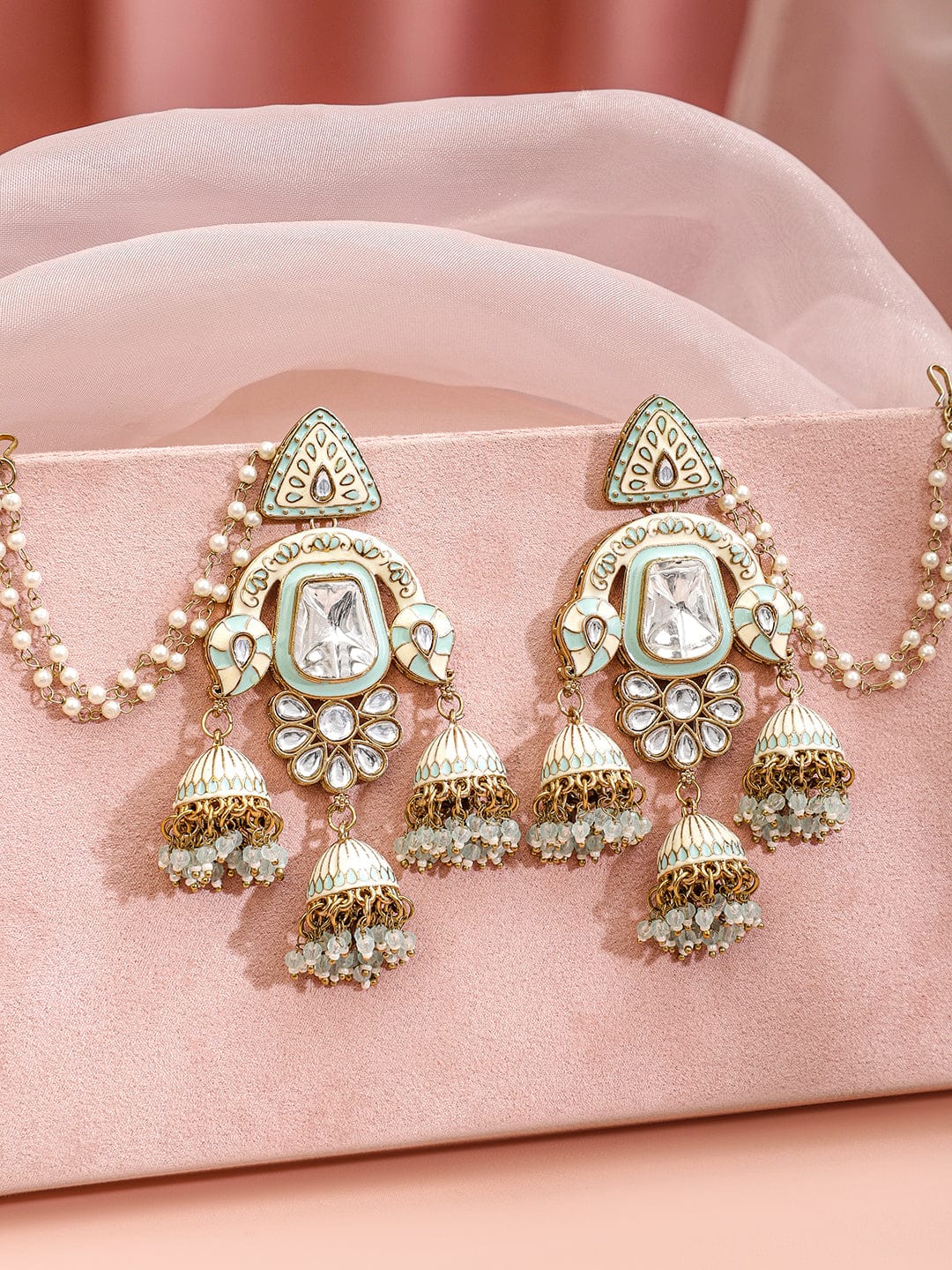 Timeless White Jhumka with Kaan Chain