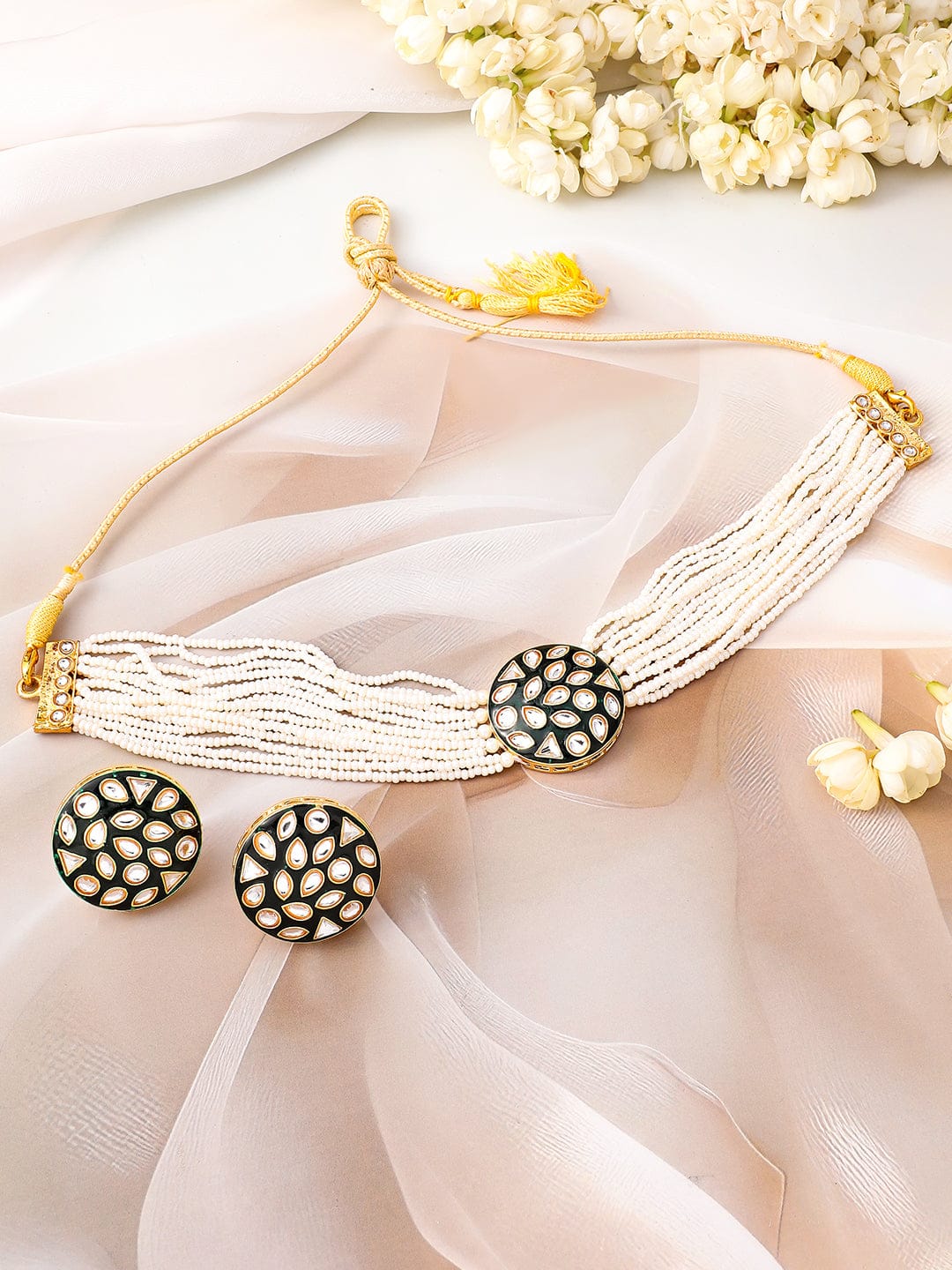 Urban Glow Green Enamel Kundan Choker Set