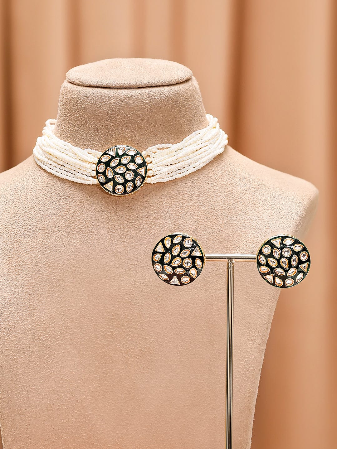 Urban Glow Green Enamel Kundan Choker Set