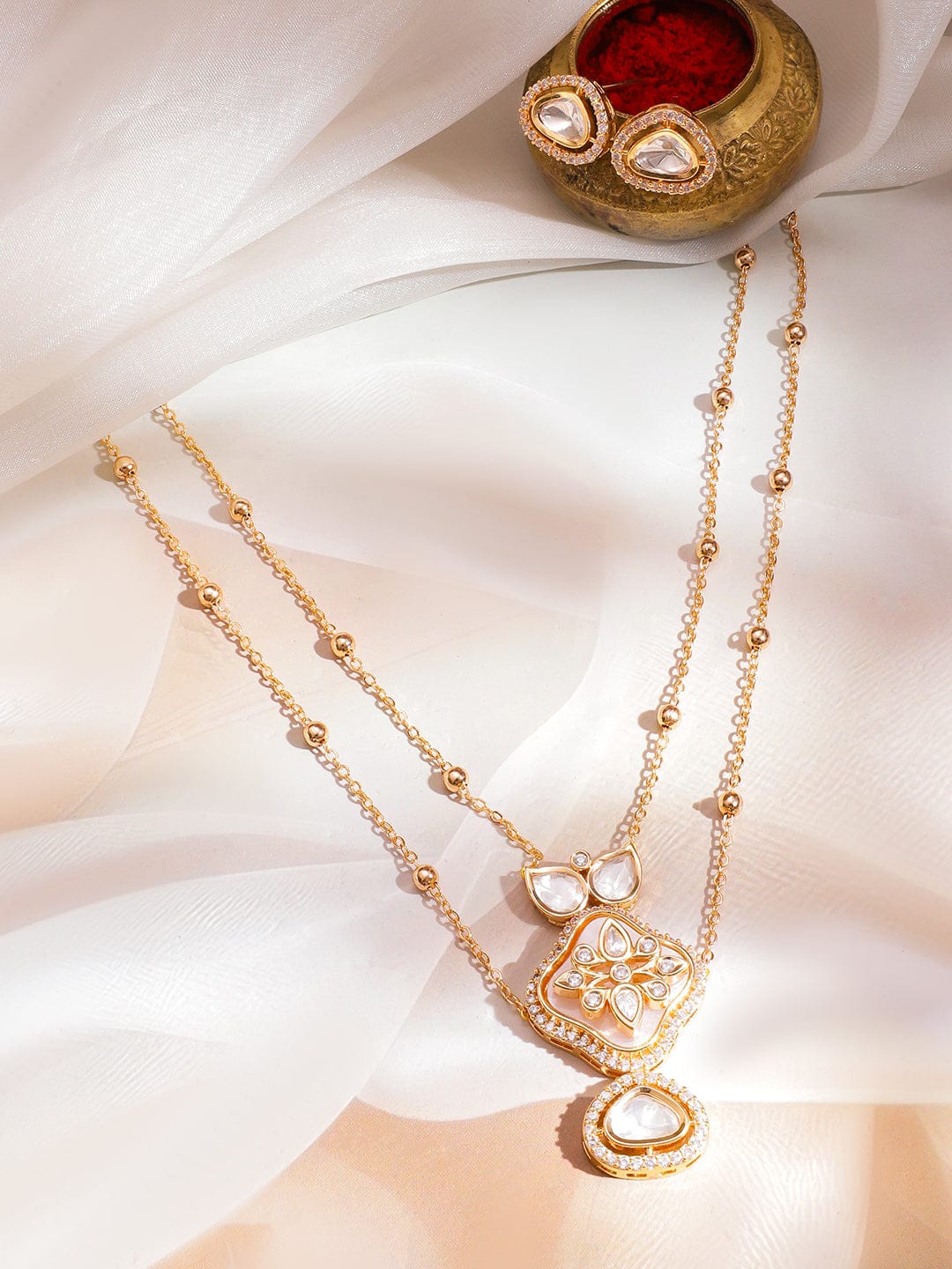 White Blossoms Kundan Necklace Set