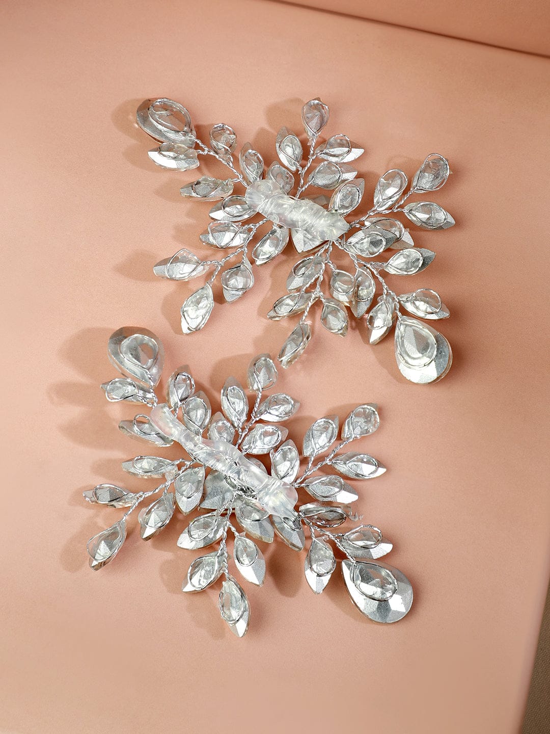 White crystal leaf side hair clip - Set of 2