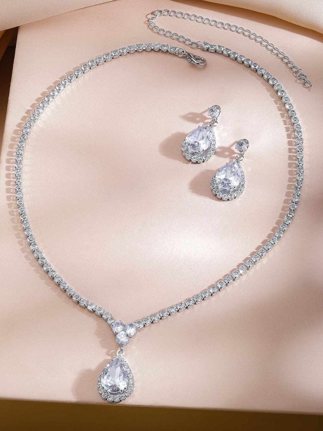 White Crystal Teardrop Necklace Set