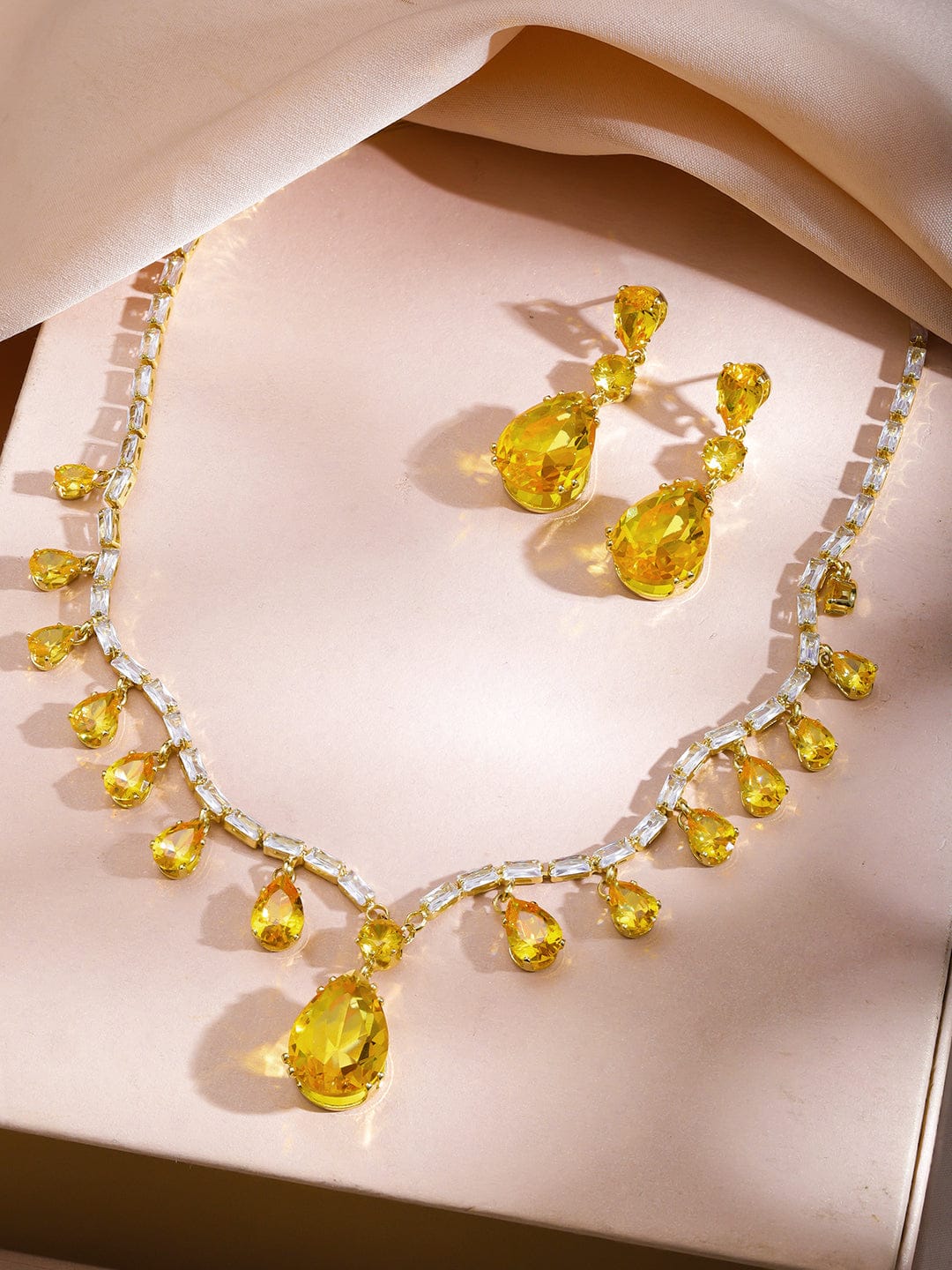 Yellow Raindrop Crystal Necklace Set