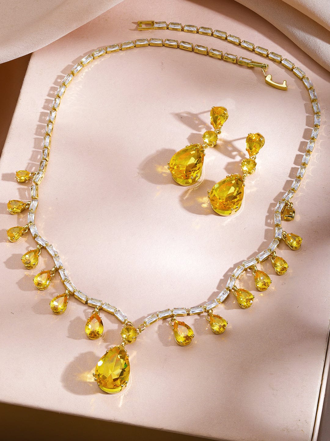 Yellow Raindrop Crystal Necklace Set